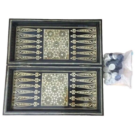Vintage Judaica Persian Abalone Mother Of Pearl Inlayed Backgammon Chessboard - Picture 1 of 6